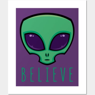 Believe Alien Head Posters and Art